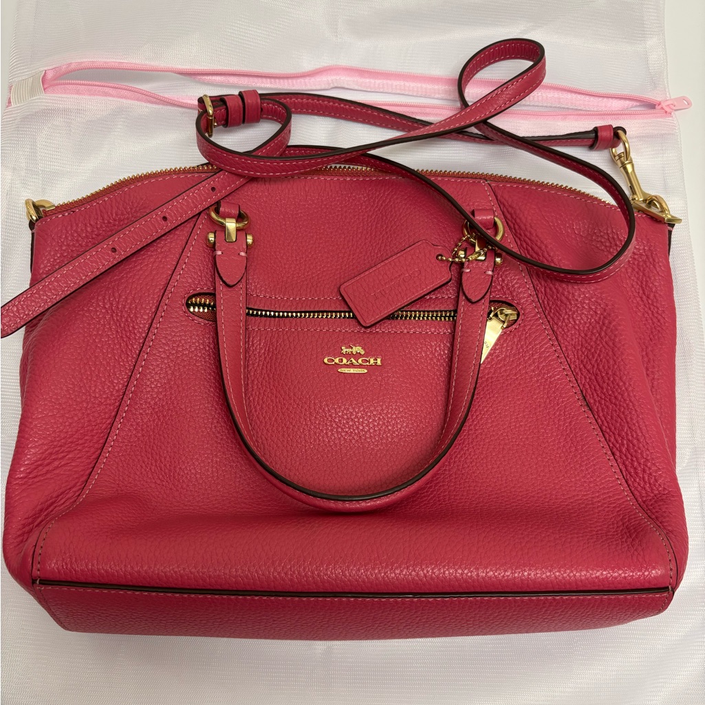 Coach Fuchsia Pebble Leather Shoulder Bag With Gold Accents